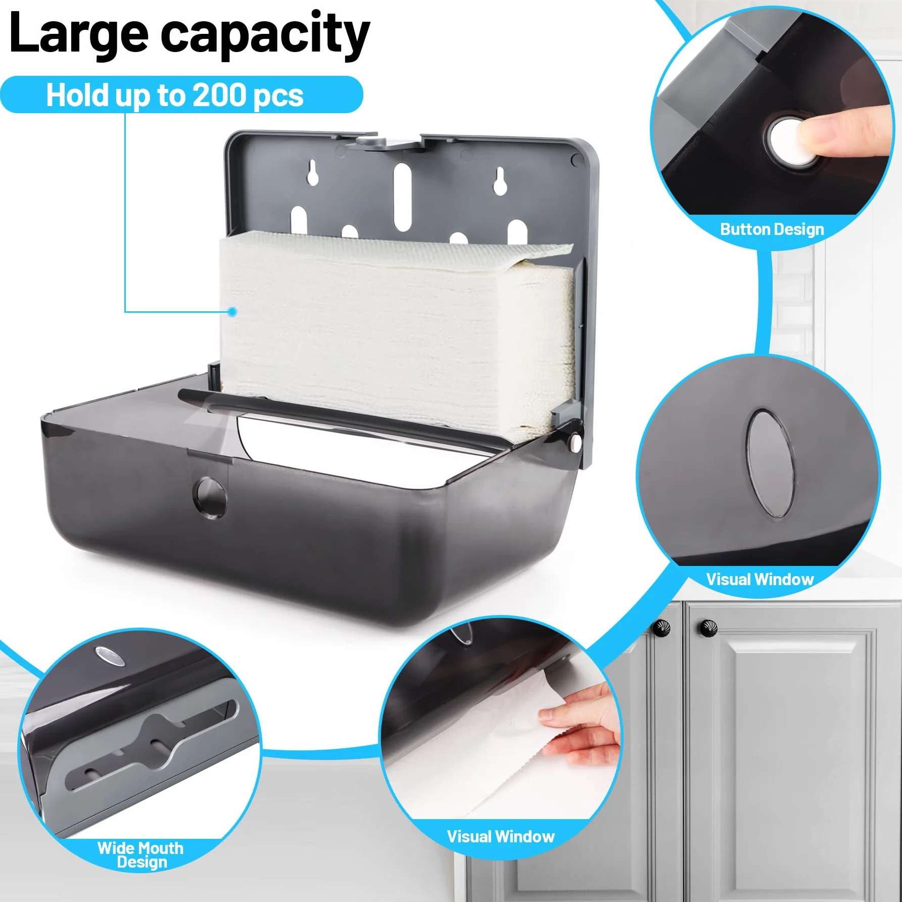 Dispensador de Papel Toalla,Dispensador Toallas Secamanos Dispensador de Toallas de Mano en Pared Cerradura Dispensador Toallitas Papel Admite 200 Hojas