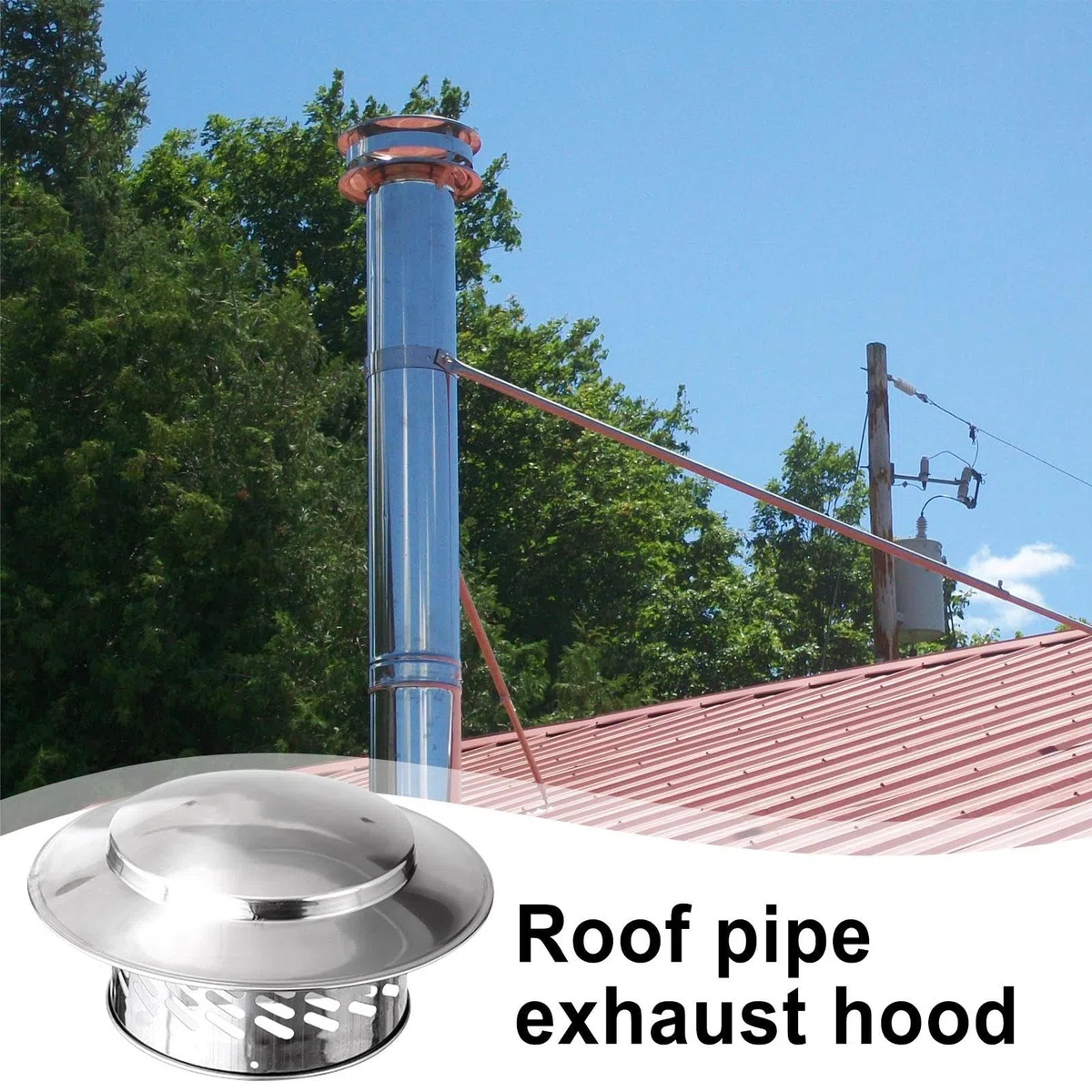 Cubierta para tapa de chimenea – Tapa de ventilación de acero inoxidable, protector de chimenea | de terminación de ventilación de techo resistente a la intemperie, protector de tubería d