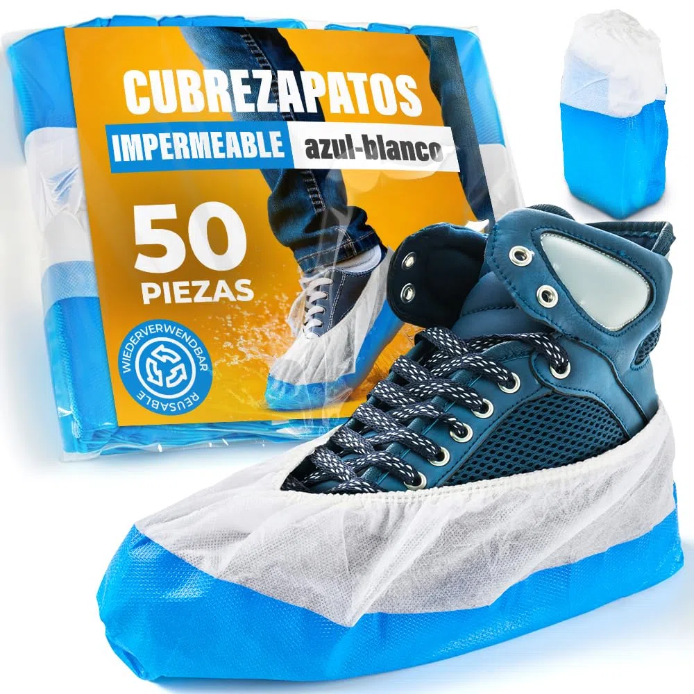 ISC Hygiene & Safety 50 Cubiertas para zapato/Cubrezapatos con suela de 9 gramos, reforzada, antideslizante, extra resistente. Impermeable a líquidos, unitalla, buen ajuste, y Desechables.