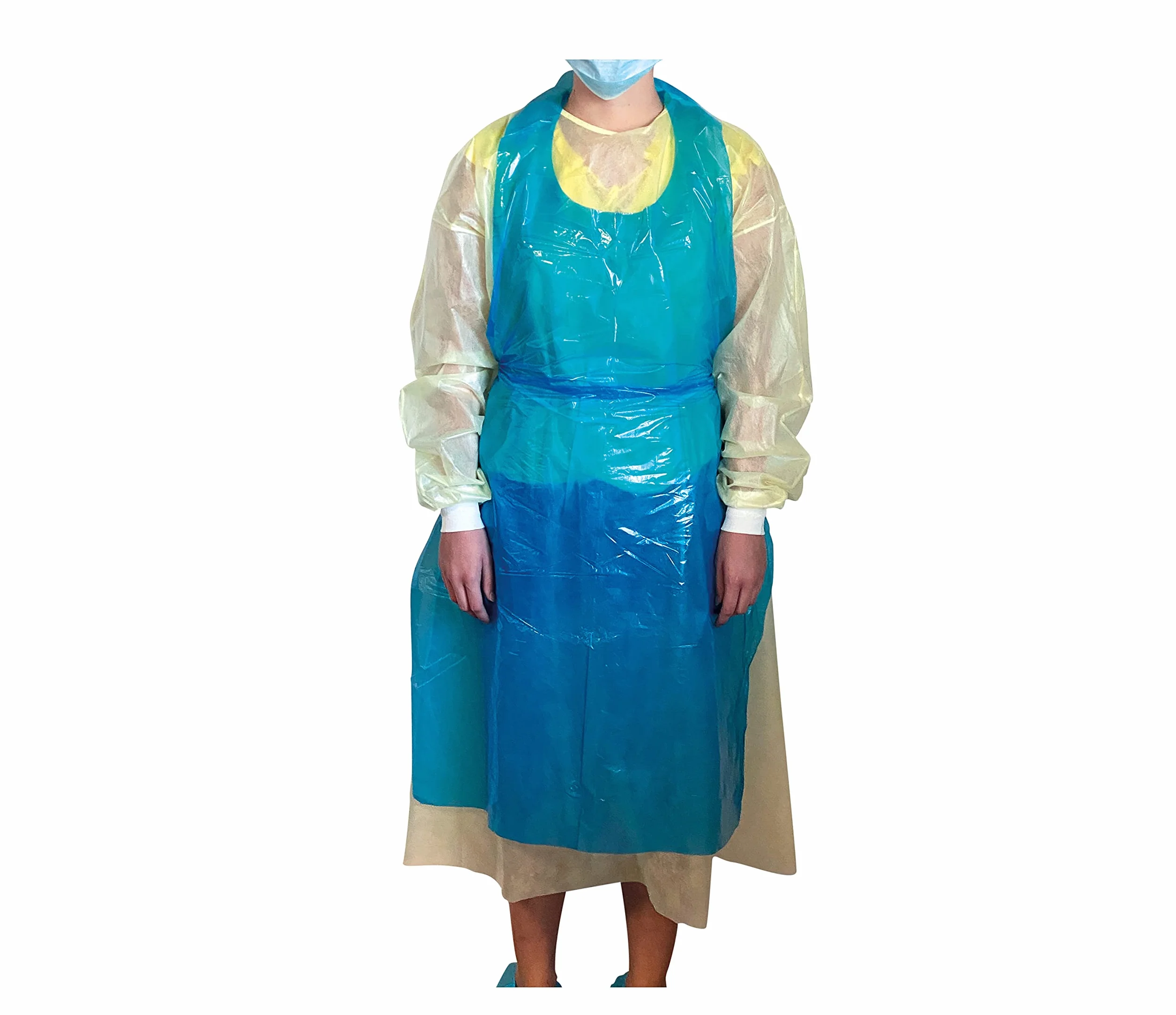 100 Delantales desechables PE Impermeables azules OneProtek - Polietileno (PE), 20 micras - Alta calidad, polivalente - Talla única (70x120 cm) - En bloque desprendible