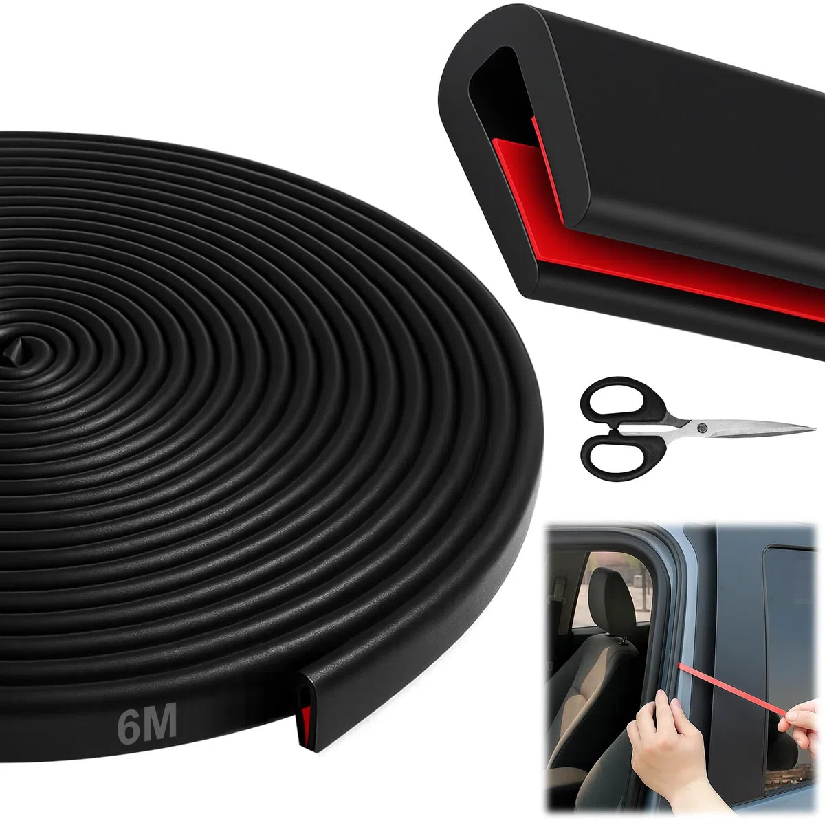 6M Perfil Goma Protector Bordes, Goma Puerta Coche en Forma de U Autoadhesiva, Protección de Borde con Tijeras, para Chapa, Puertas de Coche, Escotillas, Esquinas de Mesa(2mm)
