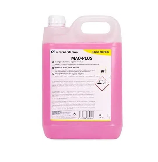 MAQ - PLUS: Detergente fregasuelos desengrasante para máquinas fregadoras automáticas. Espuma controlada. Botella 5 Lt