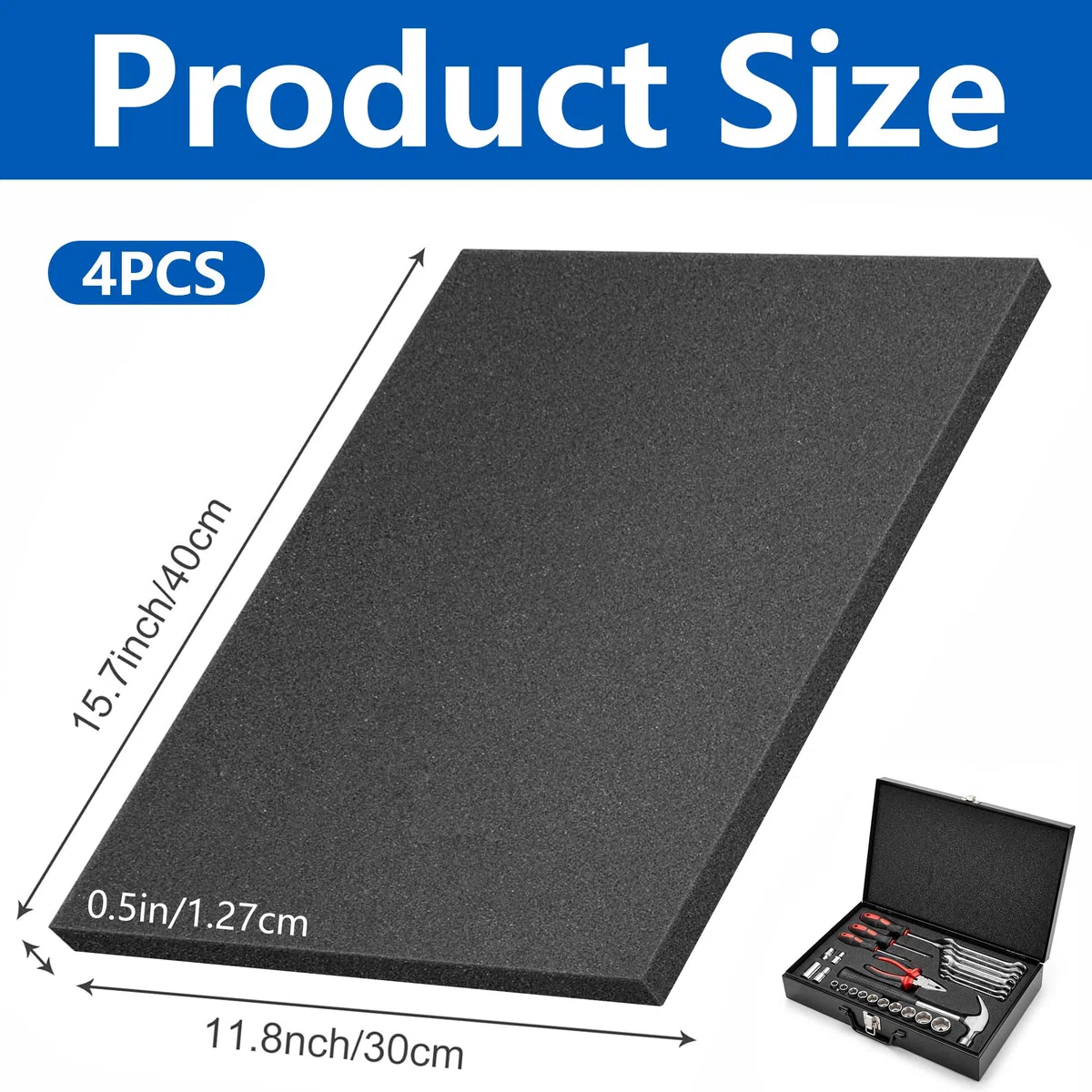 4 piezas de espuma de 400 x 300 mm para maletines de protección – Inserto de espuma para mesa de trabajo – Aislamiento – como herramienta para cortar tú mismo, altura: 12,7 mm