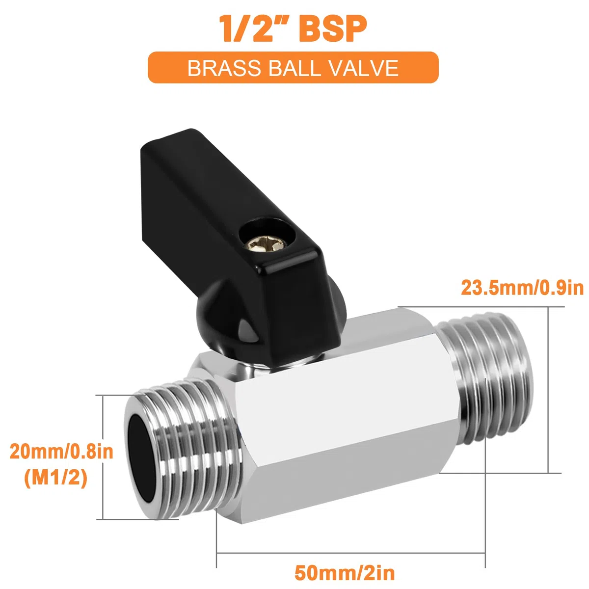 Válvula de Bola, 2 Piezas Válvula de Cierre Cromado de 1/2" Macho x 1/2" Macho, Mini Válvula de Bola de Latón para Agua, Petróleo, Riego de Jardines