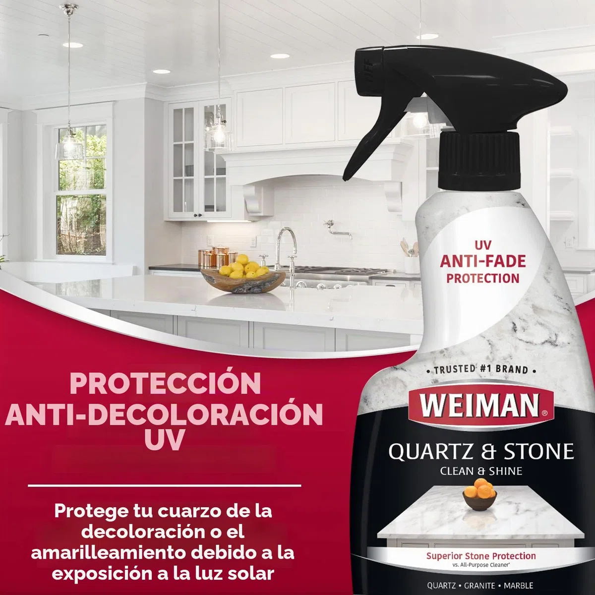 Weiman Quartz Clean & Shine – 16 onzas – Limpiador y abrillantador de cuarzo