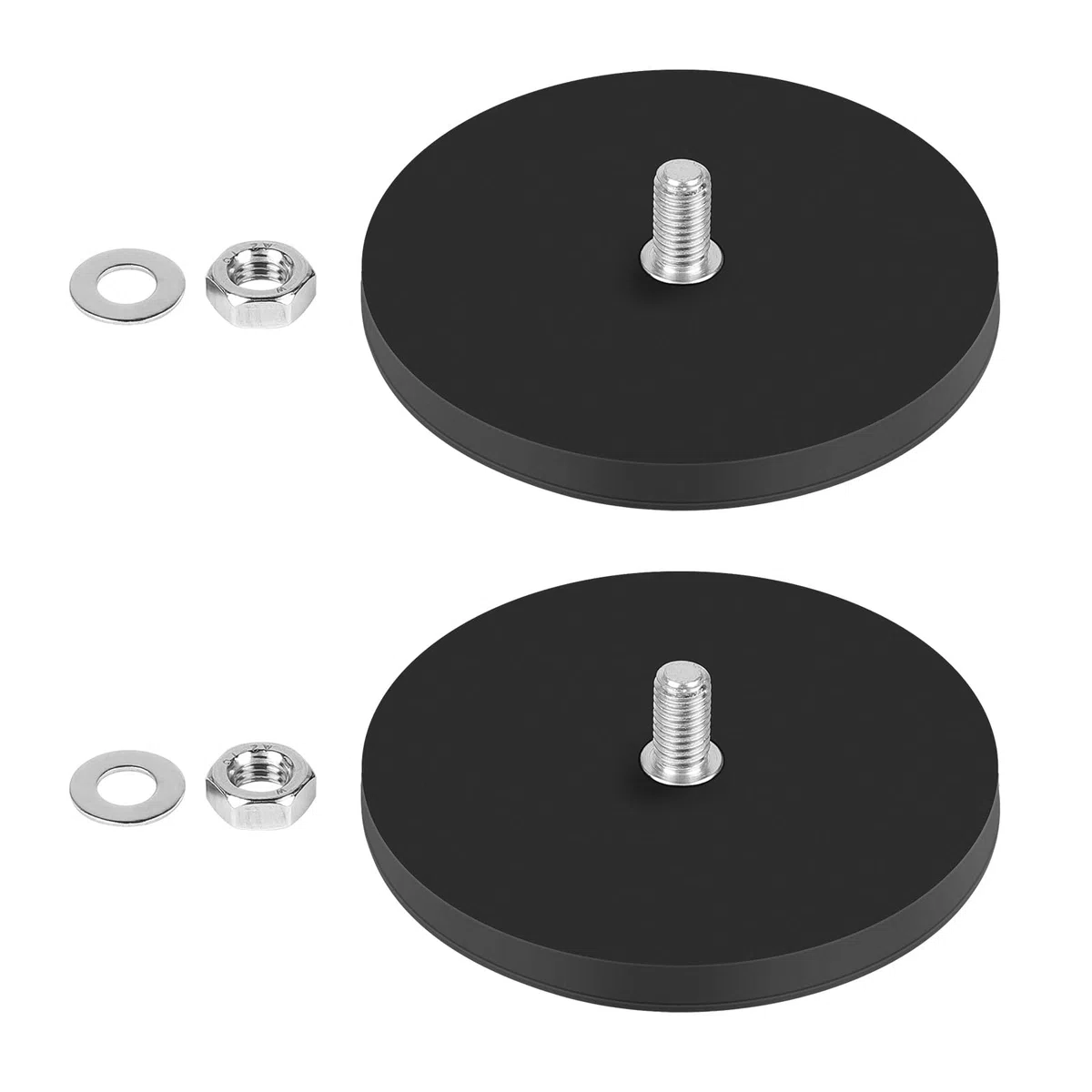 SWAWIS 2 Piezas Imanes de Neodimio Recubiertos de Goma Ø 88mm, Imanes Neodimio Potentes de Goma con M8 Rosca Externa, 55Kg Fuerza de Sujeción, para Fijación de Luces y Equipos de Vehículos