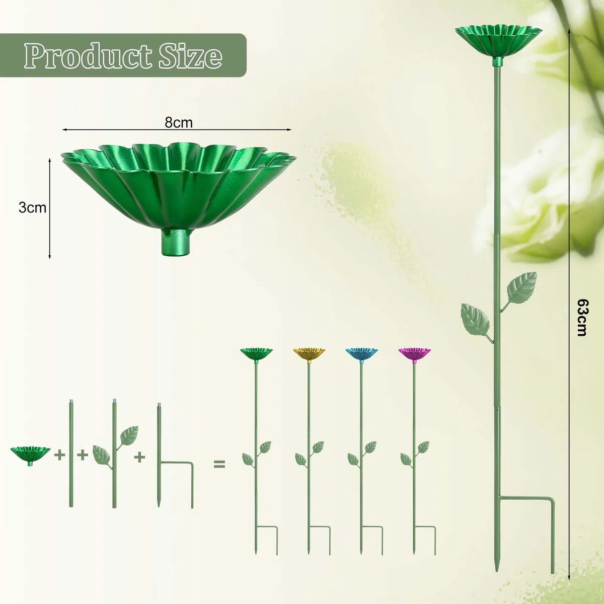 4 PCS Bebedero para Abejas de Jardín, Bebedero para Insectos en Flor de Metal 63 cm, Estacas Decorativas para Mariposas y Polinizadores, para Maceta, Césped, Parterre, Balcón, Terraza y Patio
