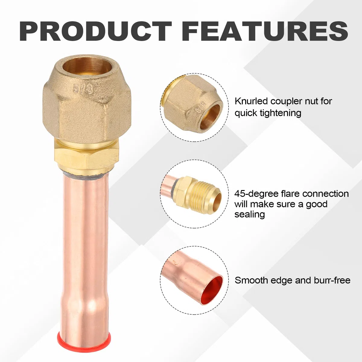QUARKZMAN 5/8" SAE 45 Grados Latón Tubería Accesorio, 1Pcs Abocardado Conector Macho Rosca Adaptador con Latón Tuerca y Cobre Tubo para Aire Acondicionado HVAC Refrigeración