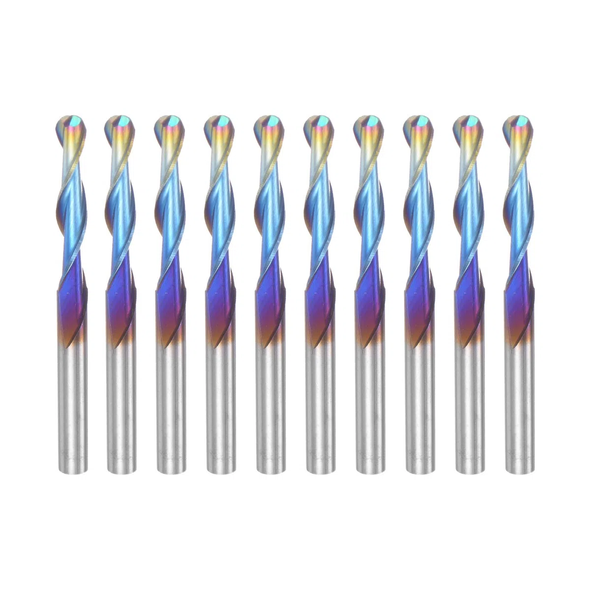 QUARKZMAN 10 Piezas de Fresas de Punta Esférica para Fresadora CNC, 1/8" Recubiertas de Nano Azul, de Carburo Sólido de 2 Flautas, Vástago de 1/8" (3.175 mm)