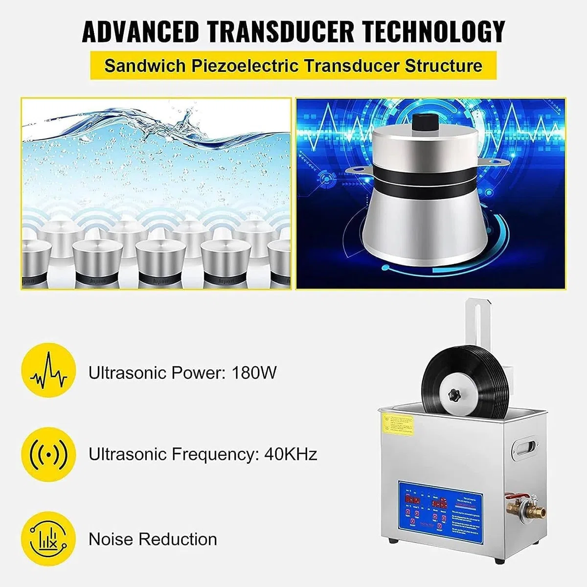 Máquina de limpieza ultrasónica, limpiador ultrasónico de discos de vinilo con limpieza de doble cara con rotación automática para restauración profesional.
