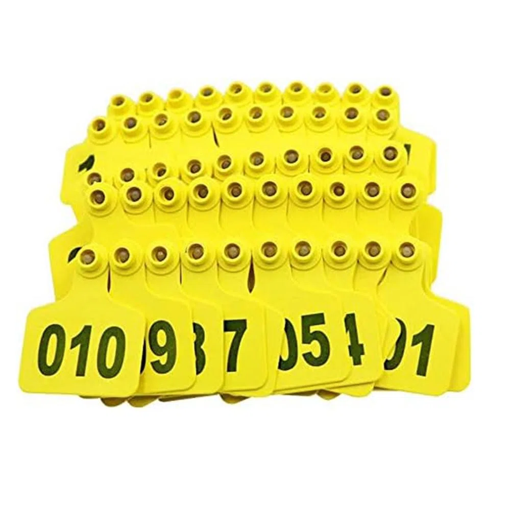 Crotales para orejas de ganado, crotales grandes para vacas, crotales para terneros, crotales para orejas de cerdo, crotales para identificación de ganado Yellow 4*5cm (1.57*1.96in) 001-100