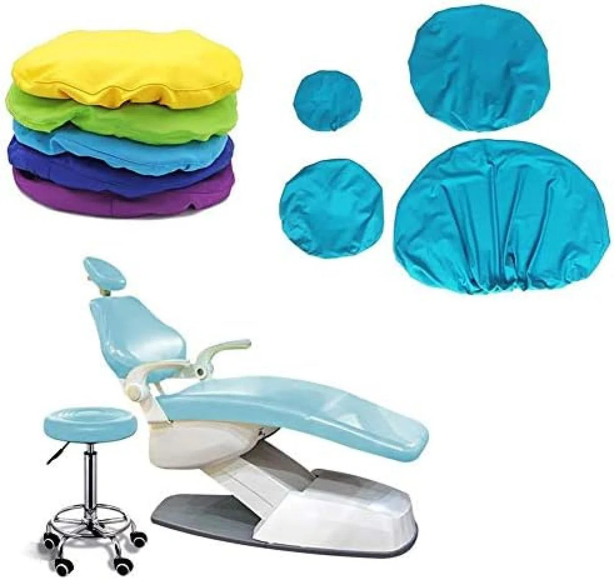 Funda para Sillón Dental WENGUQABD - 4 Piezas/Juego - Funda Protectora Completa - Cuero PU - Resistente al Agua, Polvo y Desgaste - Azul, Negro, Rojo, Verde