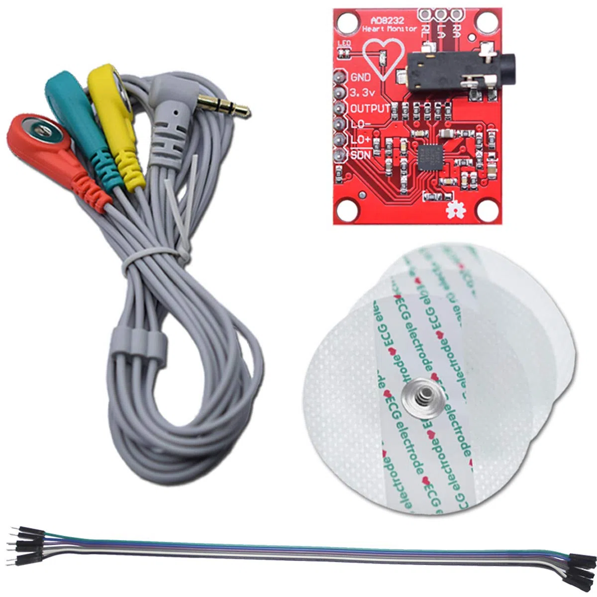 ECG Module AD8232 Medición de ECG Kit de módulo de sensor de frecuencia cardíaca de pulso Sensor de monitorización de ECG para Arduino con cable Dupont
