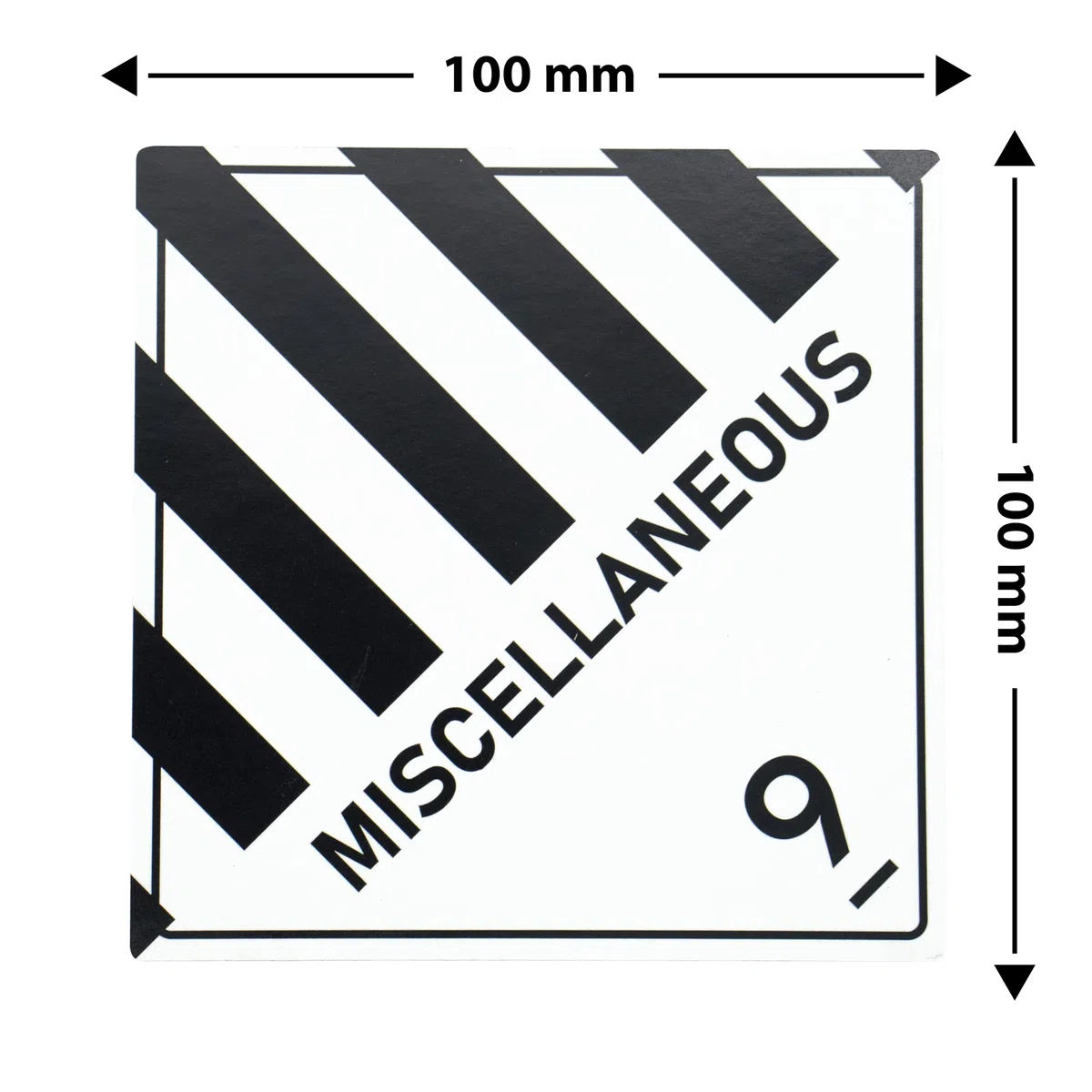 Etiquetas MD para mercancías peligrosas Clase 9, 500 unidades, 100 x 100 mm, Papel autoadhesivo blanco/negro
