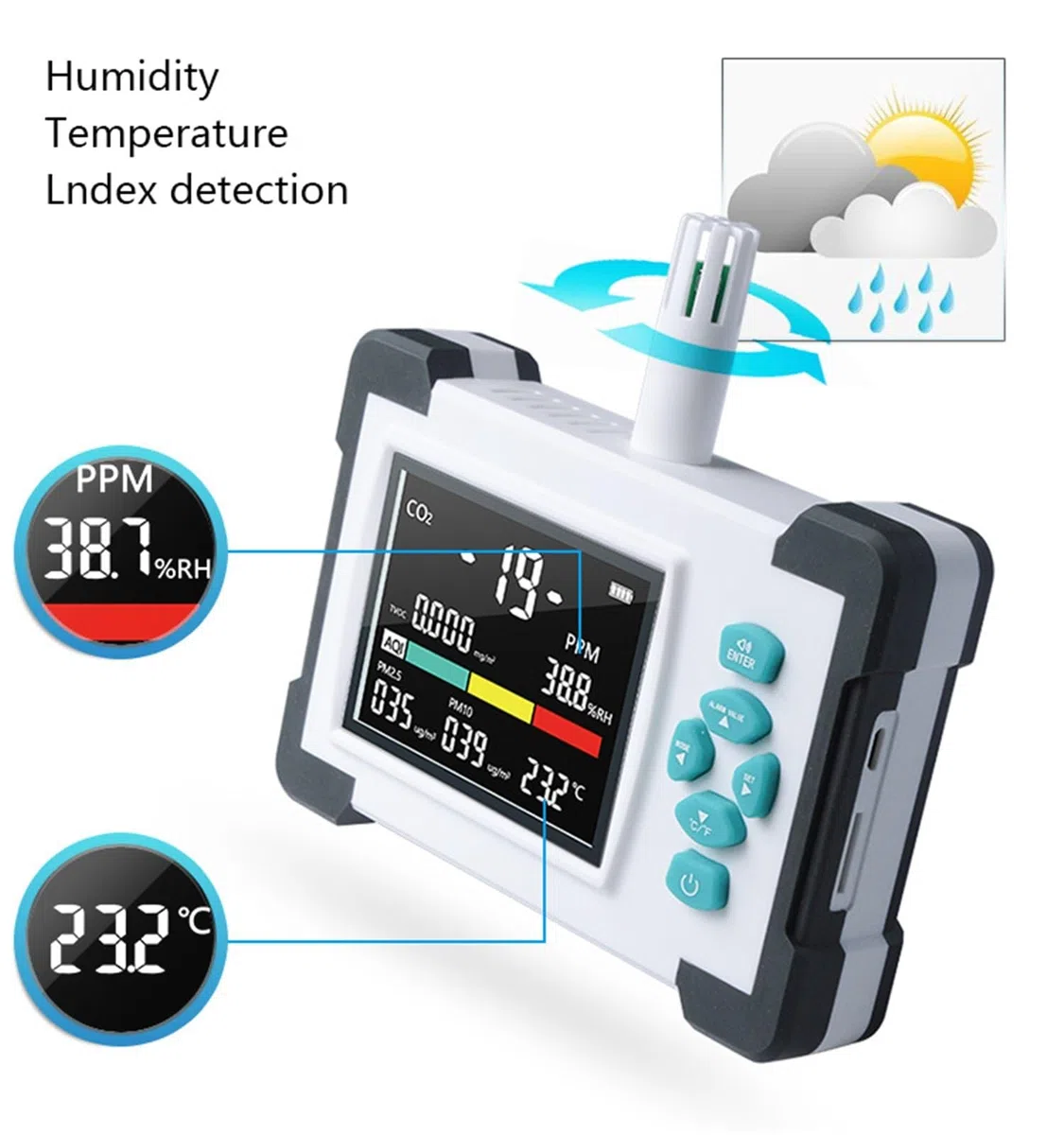 Detector de Calidad del Aire múltiple 7 en 1 TVOC HCHO PM CO2 Temperatura Humedad Kit de Detector de Calidad del Aire(TC-700 Pro WiFi White)