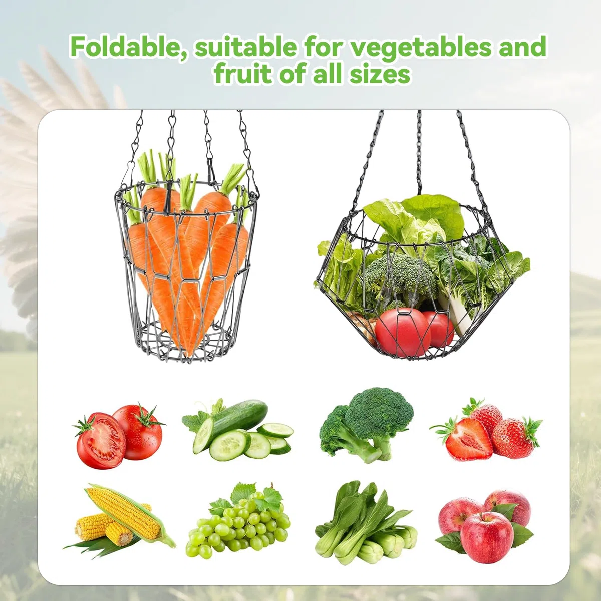 2 Piezas Comedero Colgante de Verduras para Pollos, Soporte Plegable para Frutas y Verduras, Comedero de Pollo, Cesta de Alimentación para Colgar para Pollos, Patos y Gansos