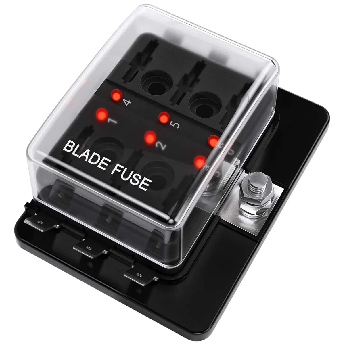 Caja de cuchillas de bloques de fusibles RV de 6 vías DC 12 ~ 32 V 12 V Bloque de fusibles con kit de luz indicadora LED para automóvil barco marino Trike (6 vías)