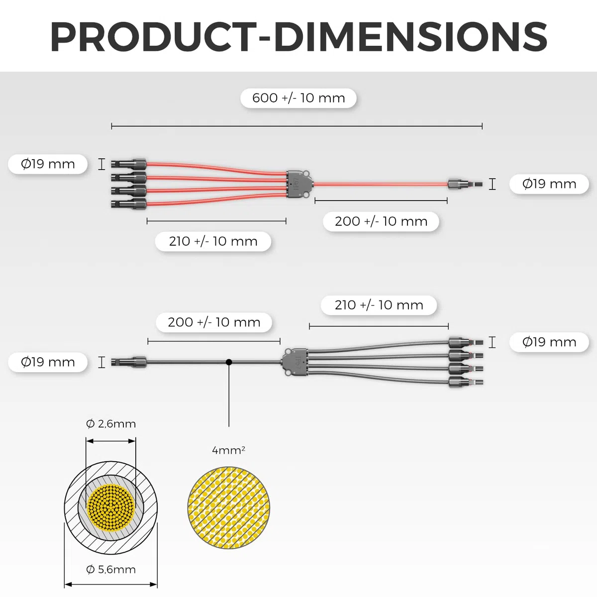 deleyCON Cable Solar Y Adaptador 4/1 4mm² - Adaptador Enchufe Y PV4 / T-Adapter IP68 1500V - (M/FFFF, F/MMMM) - Para Sistema Solar, Panel Solar, Sistema PV, Fotovoltaico (60cm)