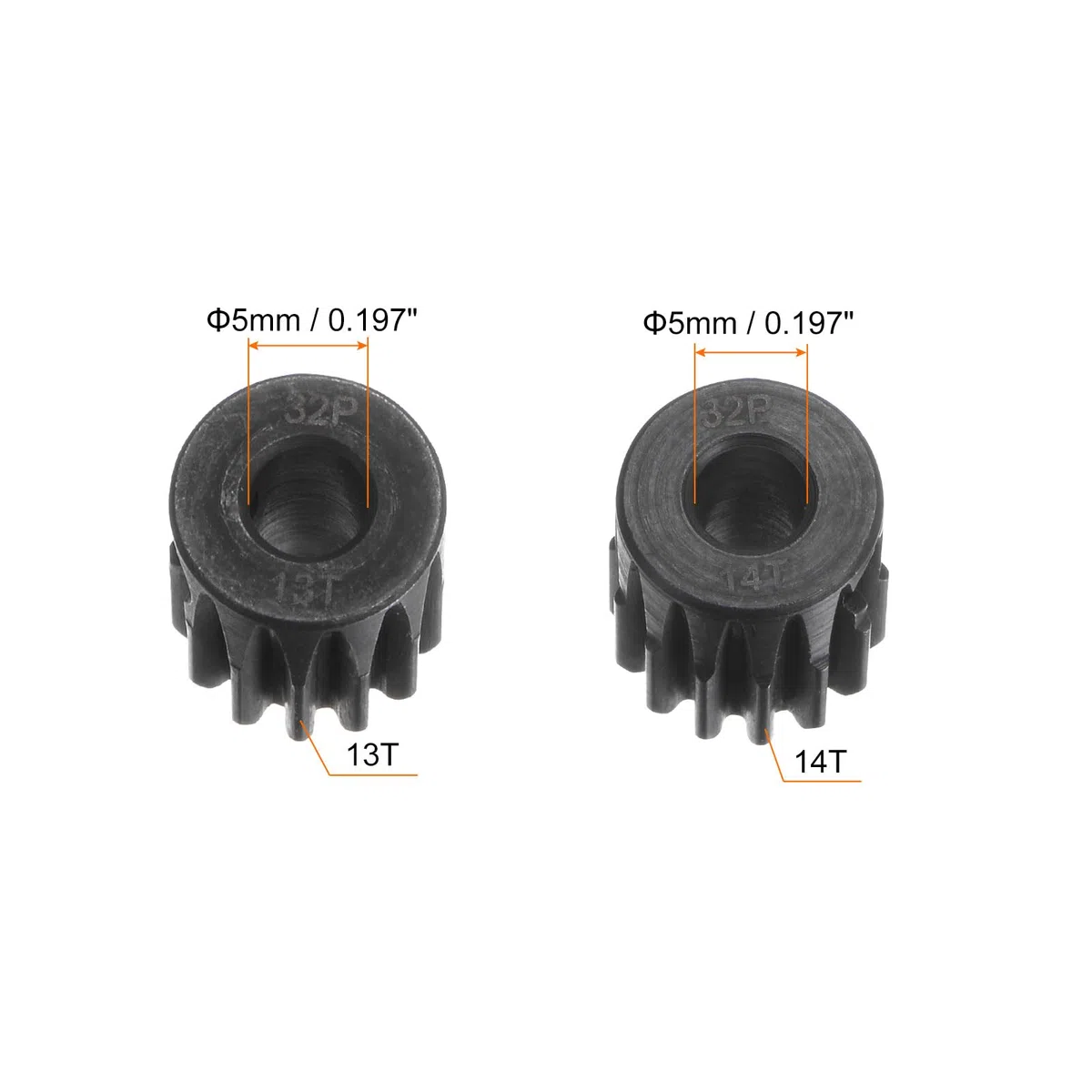 sourcing map Piñón Endurecido 32P, Engranajes de Motor Kit 2Pzs 13T 14T para Eje de Motor RC de 5mm, Engranajes de 32 Pasos 0,8 Paso Métrico para Coche RC, con Llave Hexagonal