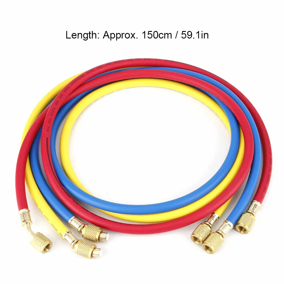 Manguera de carga de refrigerante de 3 colores y 3 piezas 1/4 '' SAE 600PSI para R22, R134a, R12, R50 Accesorio para herramienta de adición de refrigerante de tubo de aire acondicionado