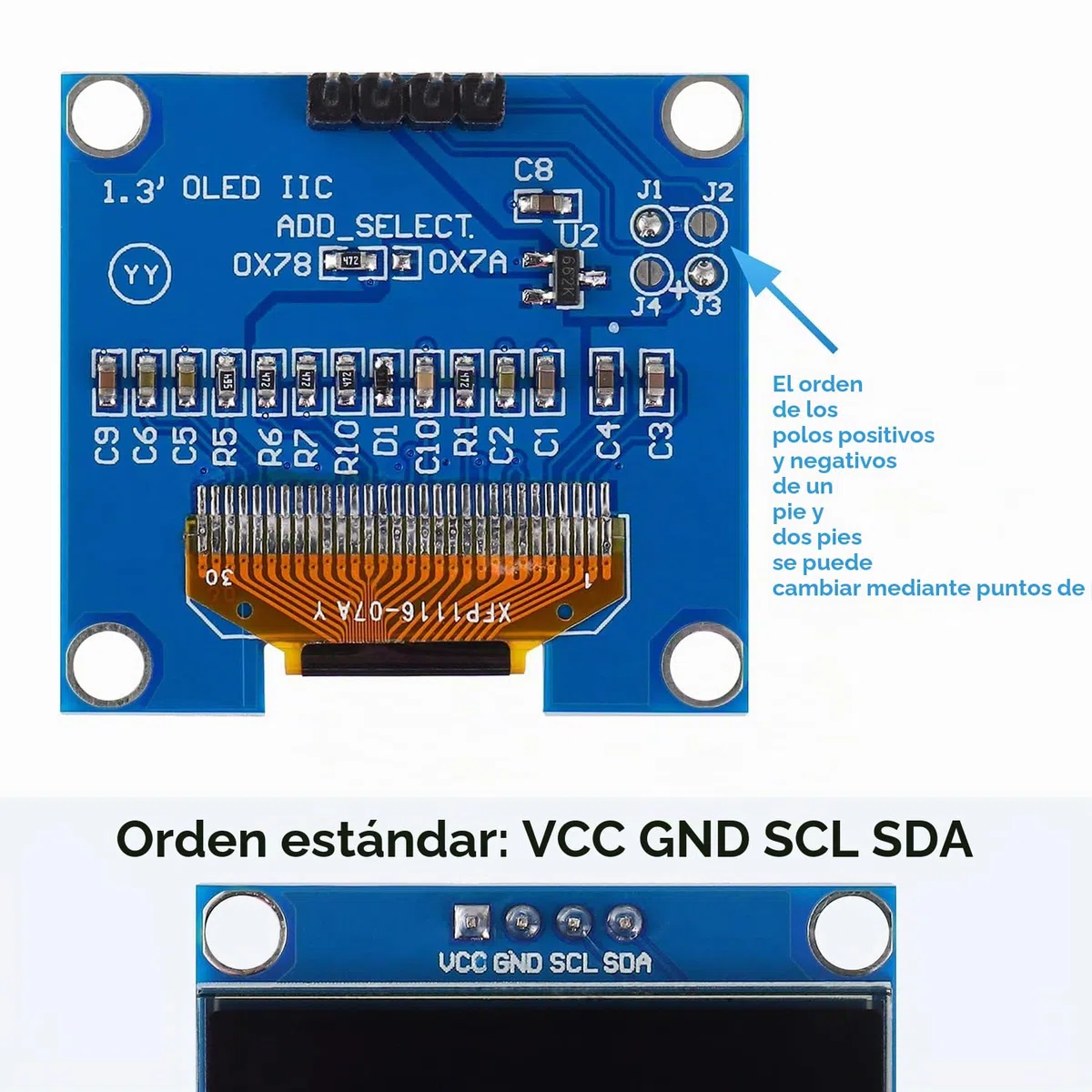Módulo de pantalla OLED de 1,3 pulgadas, interfaz IIC I2C, controlador SH1106, módulo de visualización de pantalla de 128 x 64 píxeles, compatible con Arduino y Raspberry Pi