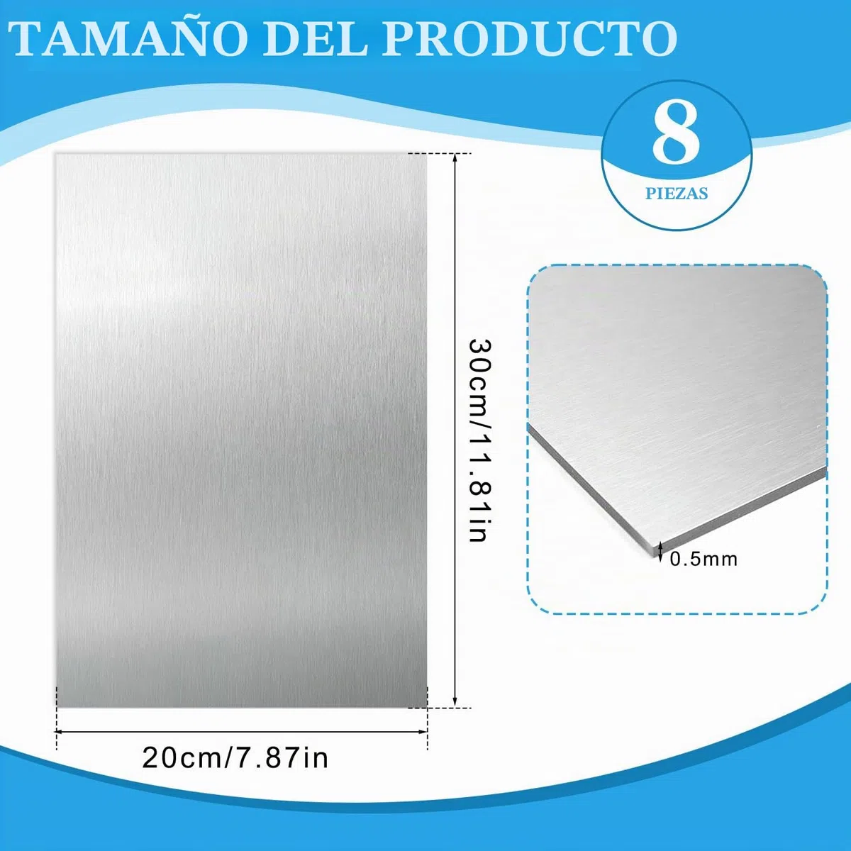 8 placas de aluminio de 0,5 mm, 30 cm x 20 cm, placa de aluminio, Chapa Aluminio Blanco para Bricolaje, Modelismo, Industria, Formato Rectangular
