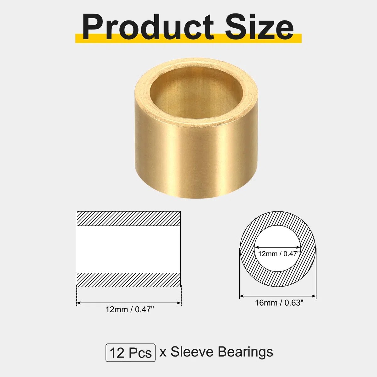 QUARKZMAN 10 Piezas De Cojinetes De Manga 12mm Diámetro Interior X 16mm Diámetro Exterior X 12mm Longitud Cojinetes Autolubricantes De Bronce Sinterizado