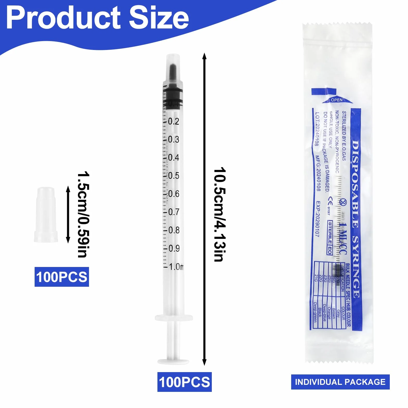 100 jeringas de 1 ml, jeringas de calostro sin aguja, jeringas desechables con tapa, jeringa individual de 1 ml jeringa estéril para laboratorios científicos, alimentación animal