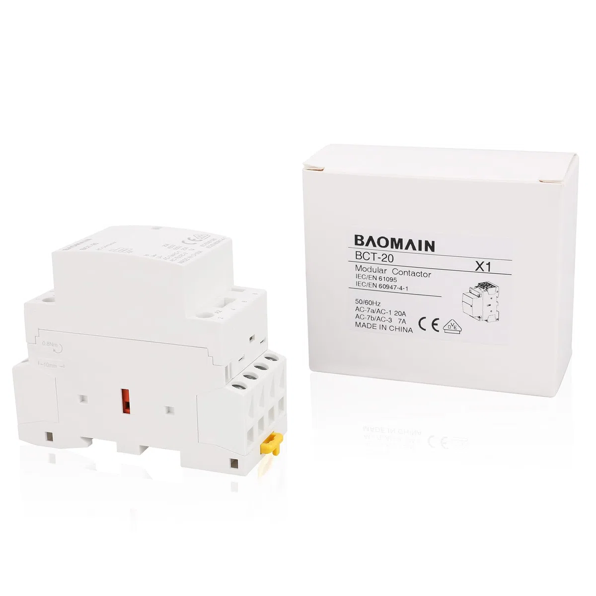 BAOMAIN Contactor AC 20A 4 Polos Normalmente Abiertos (4NA), Bobina 220V/240V, Contactor Modular para Carril DIN 35mm, Homologado VDE para Control de Iluminación y Motores,BCT-20