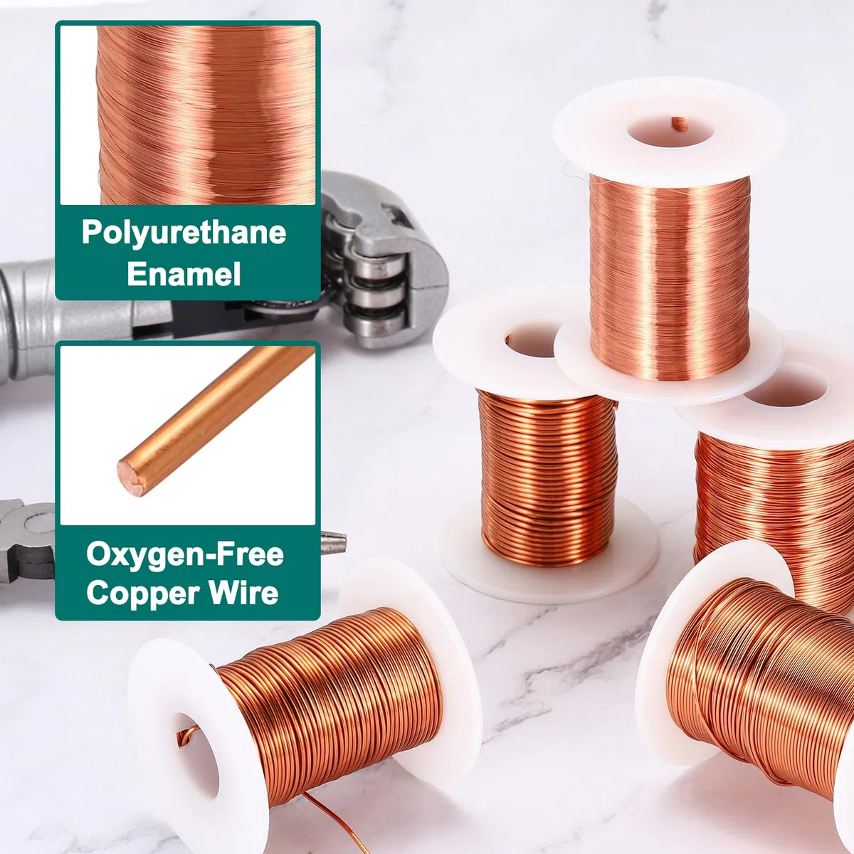 sourcing map Alambre magnético de 40 AWG, alambre de cobre esmaltado de calibre 40, alambre de bobina magnética de 2 onzas para transformador, motor, eléctrico, 155C (311F)