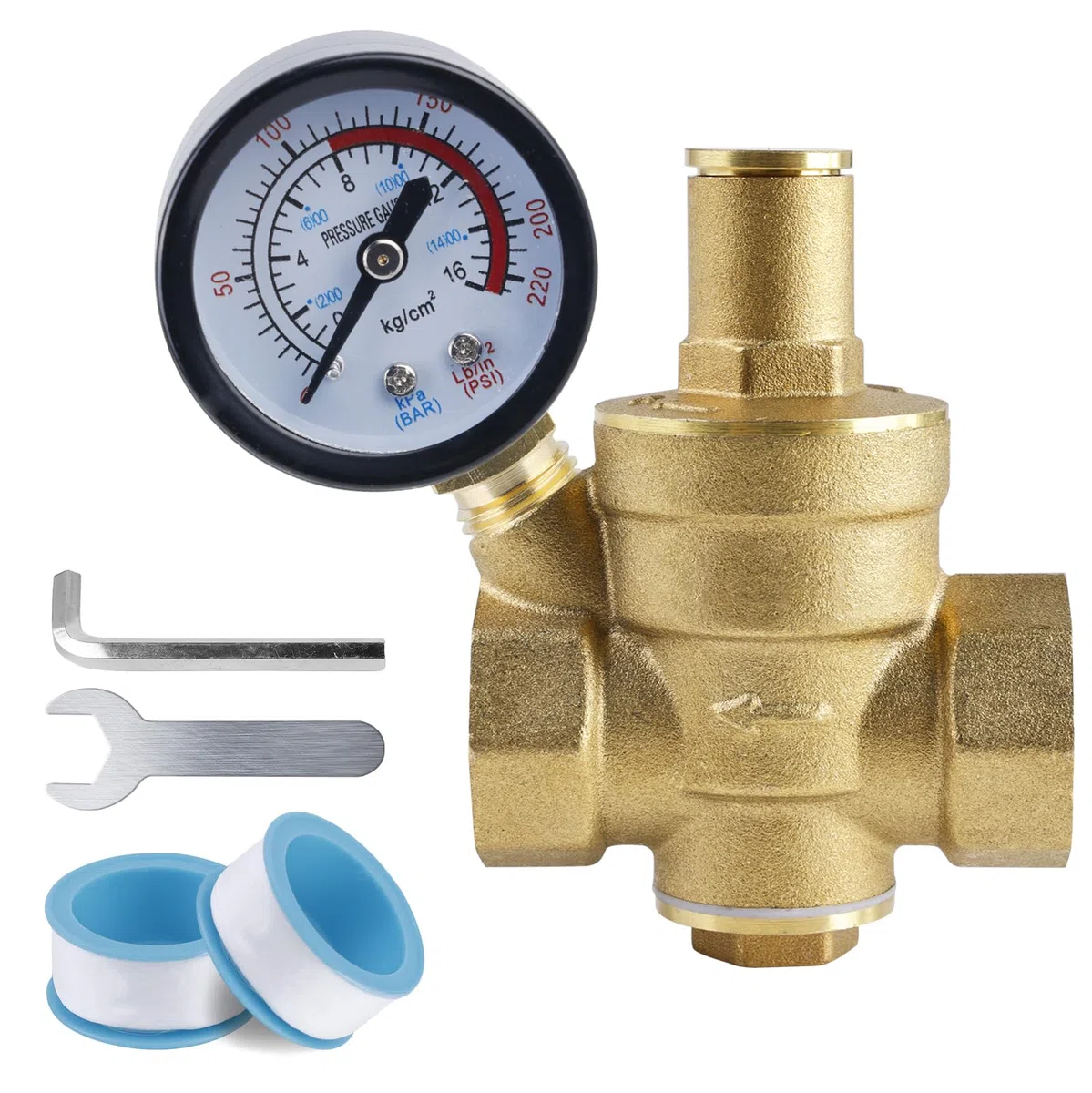 Reductor de presión y agua 3/4 pulgadas DN20, con manómetro y válvula de ajuste, de latón