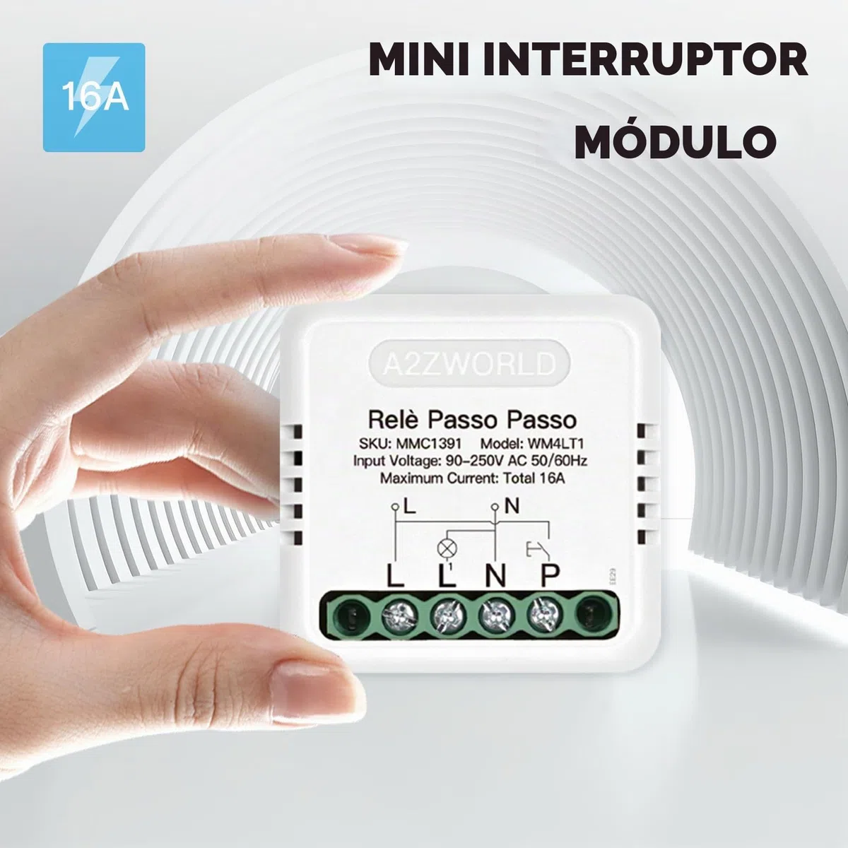 Relé Paso a Paso Electrónico Silencioso 230V 16A, Step Impulse Relay Con Memoria para Iluminación, Encapsulado Compacto 40x40x18mm, IP20, 1 Contacto NA, Controlable desde Múltiples Pulsadores