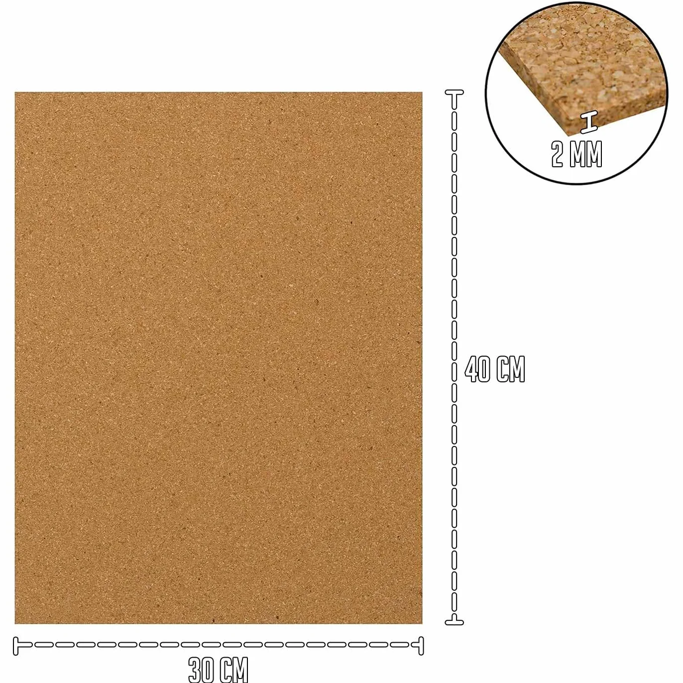 Acan Tradineur - Pack de 3 Láminas de Corcho - Grosor de 2 mm - Ideal para decoración, Manualidades y organización - 30 x 40 cm