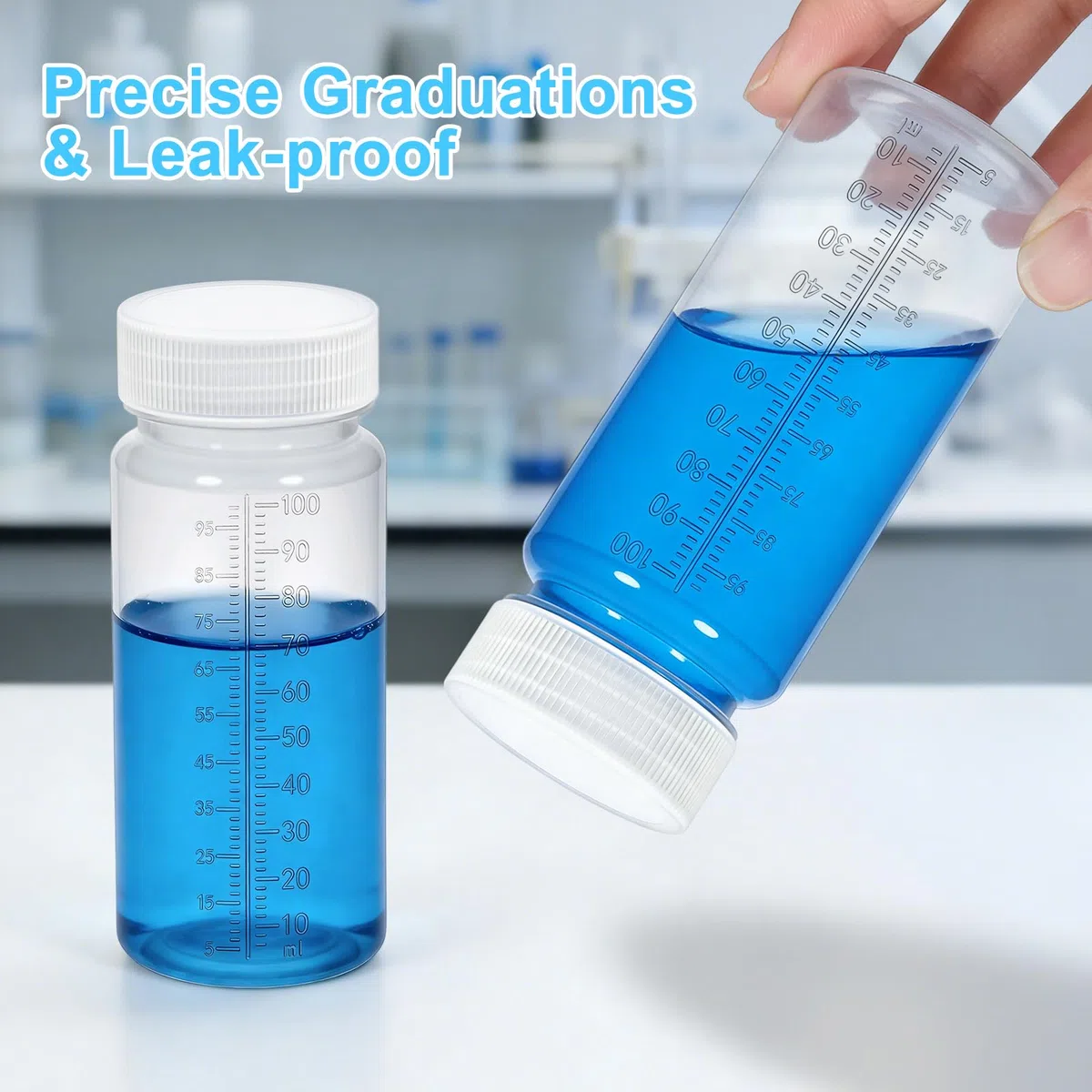 HavaCue 8 Piezas 100ml Botellas de Plástico de Boca Ancha con Escala, Transparente Botella de Reactivos de Boca Ancha, Botella de Laboratorio avec Jeringa y Pegatinas para Laboratorio, Escuela, Cocina