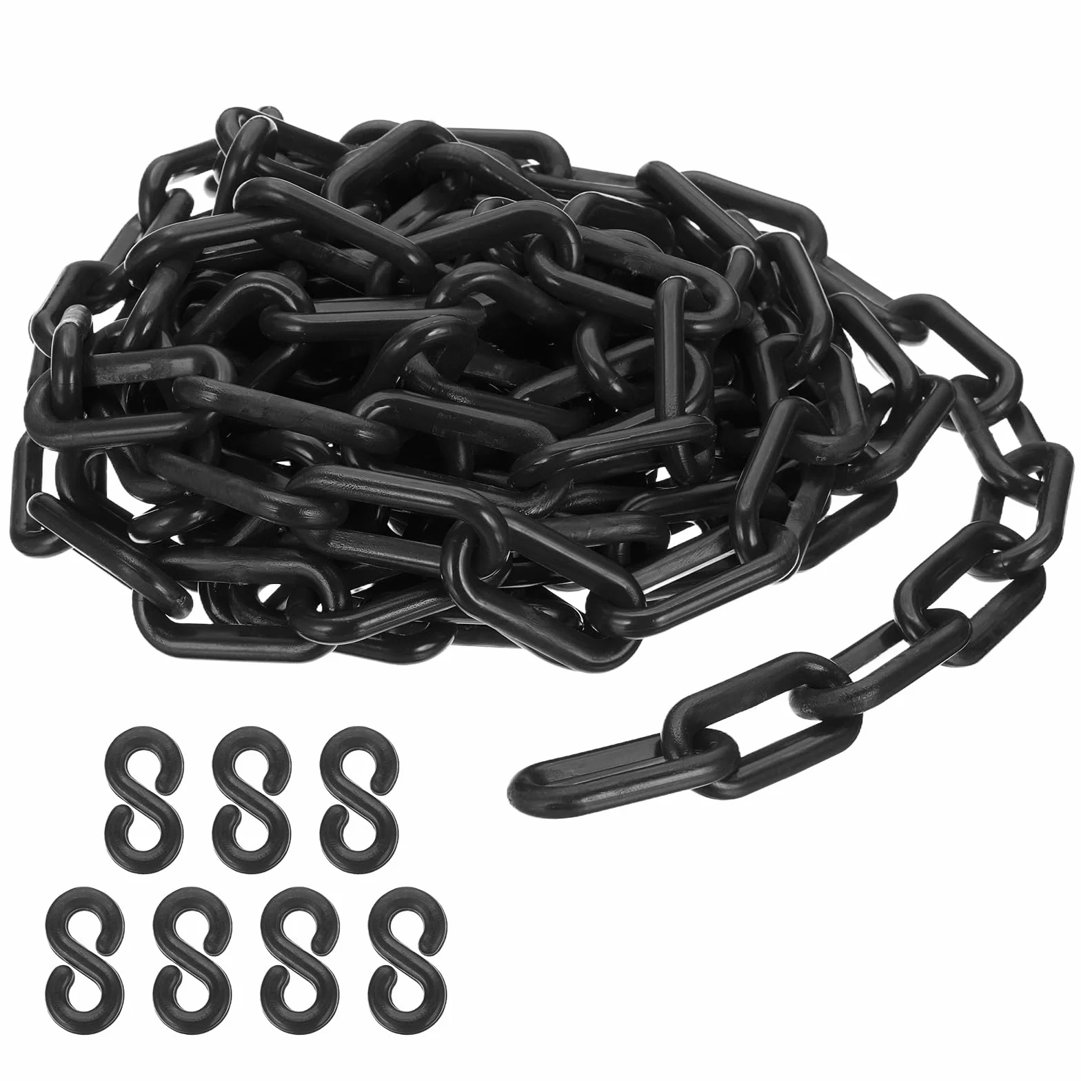 PATIKIL Cadena de plástico negra, 16pcs 8mm Cadena de barrera de seguridad para control de multitudes, estacionamiento, cerca, puerta, concierto