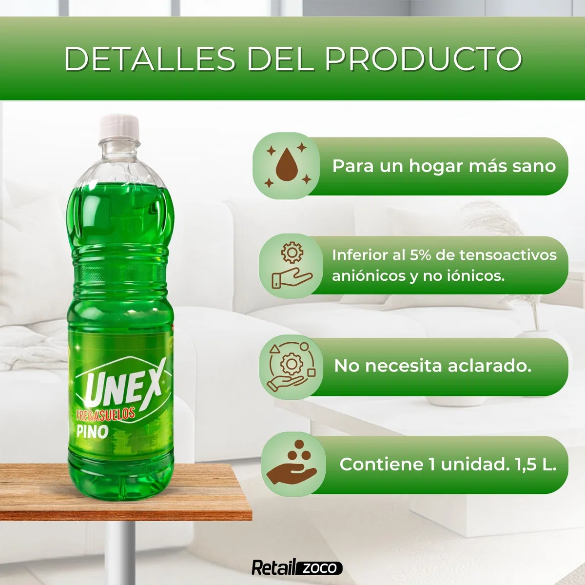 Friegasuelos aroma Pino, Limpiador de suelos olor a Pino, Con un perfume intenso y duradero, Combate malos olores, ideal para conseguir un suelo reluciente y no dejar huellas,4 botellas de 1.50 Litros