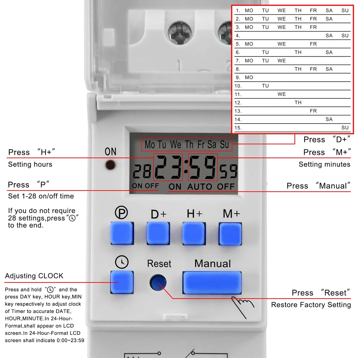 Heschen Digital LCD fuente de alimentación interruptor eléctrico THC15A DC24V 16A SPST 35mm DIN Rail