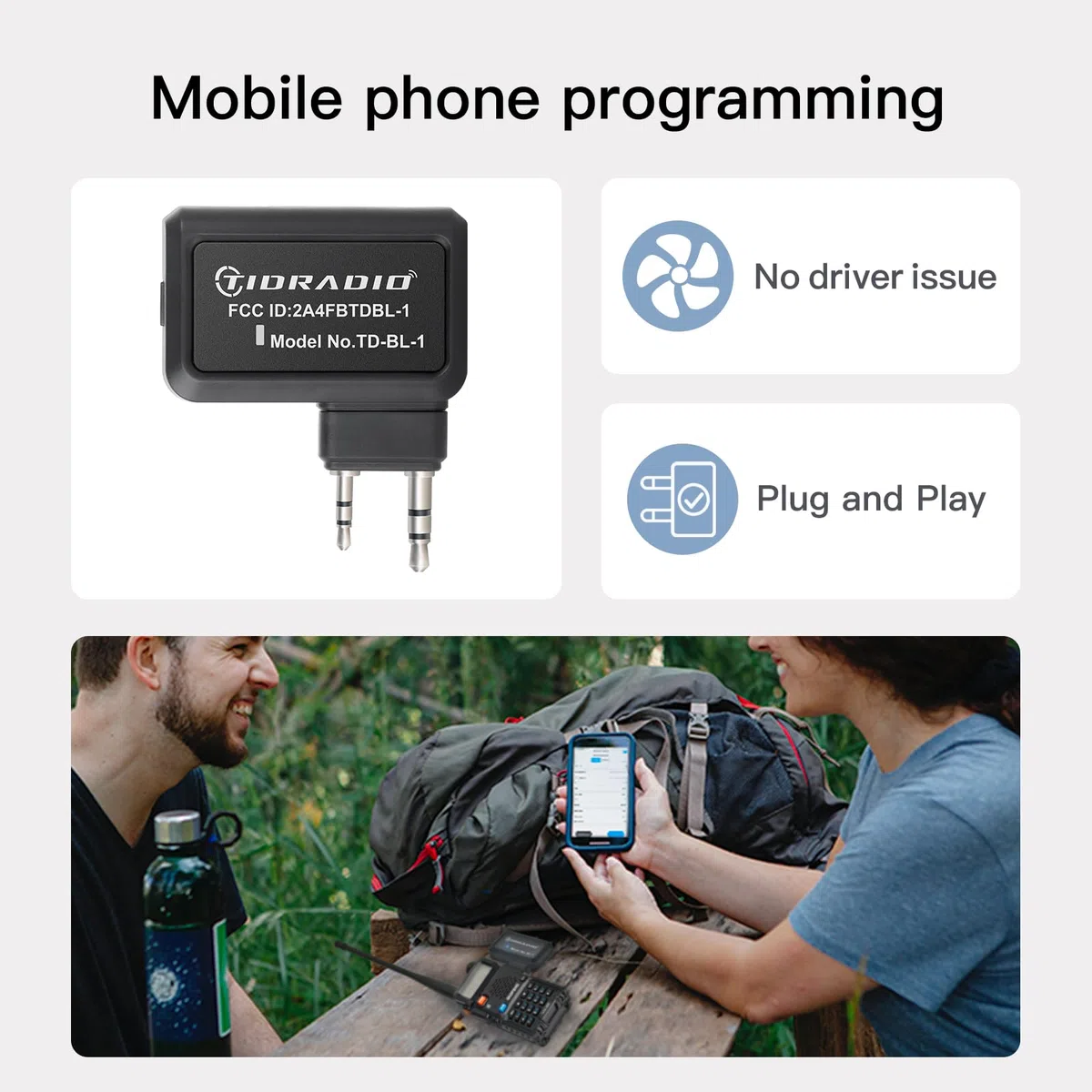 TIDRADIO Ham Radio - Adaptador de programador inalámbrico APP y programa de PC para Baofeng UV-5R y varios modelos, sin problemas de controlador en lugar de cable de programa