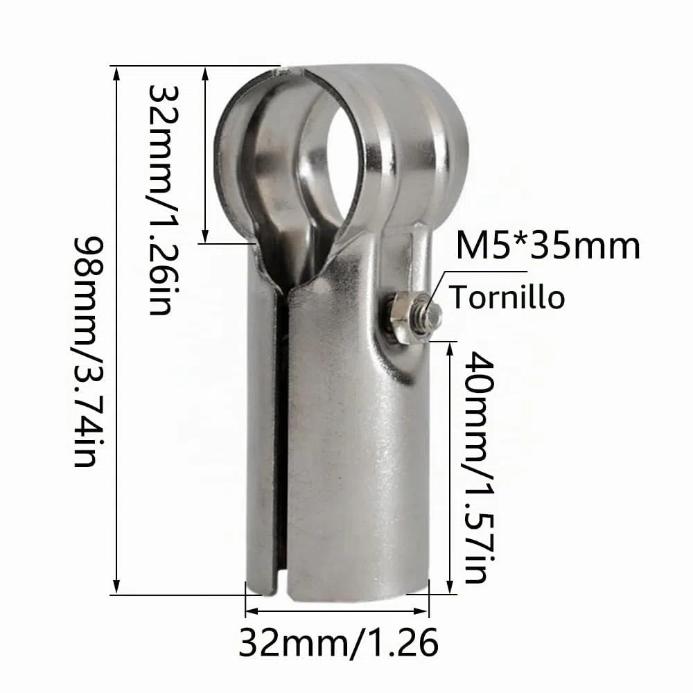 2 juegos de conectores de abrazadera de tubo en T, abrazaderas de valla de eslabones de cadena de acero inoxidable, acoplamientos de abrazadera en T para tubos OD de 32mm pulgadas, pernos y tuercas