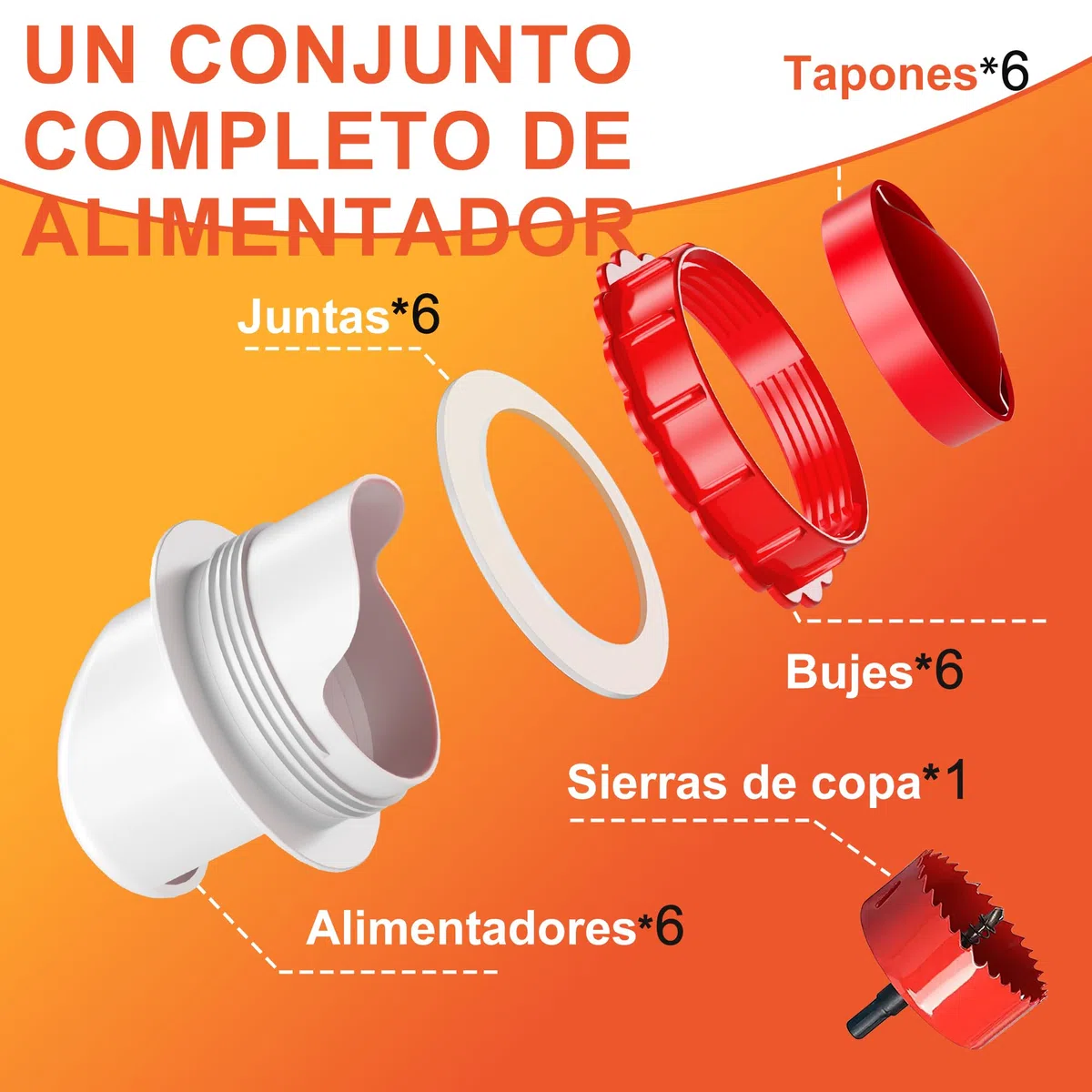 ZenxyHoC Comederos para Gallinas, Comedero Automático para Aves, 6 Puertos DIY Kit de Alimentación por Gravedad para Cubos Barriles Cubetas