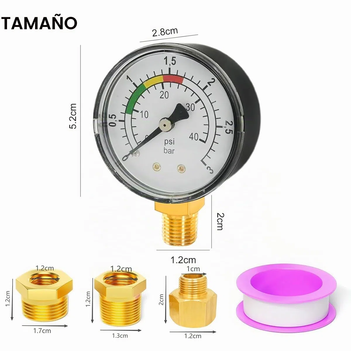 Manómetro de agua, manómetro de presión de piscina de 1/4 pulgada, doble escala de precisión, carcasa robusta de latón y acero inoxidable, instalación sencilla, duradero, versátil, para