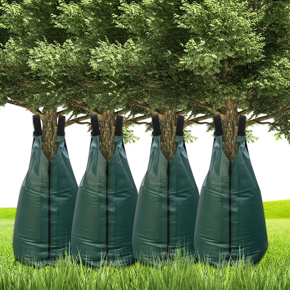 Saco de riego para árboles, 4 bolsas de riego de árboles de 75 L, 20 galones de PVC automático de riego por gotas, saco de agua para árboles, bolsa de riego verde para riego en el jardín