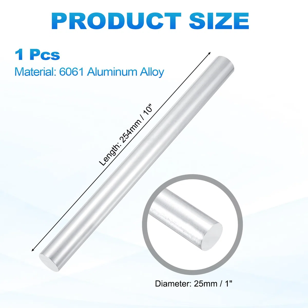 QUARKZMAN Barra Redonda De Aluminio 6061 Sólida De 1"(25mm) De Diámetro Y 10"(254mm) De Longitud Para Torneado Industrial Modelado Manualidades DIY Y Componentes Mecánicos Color Plateado