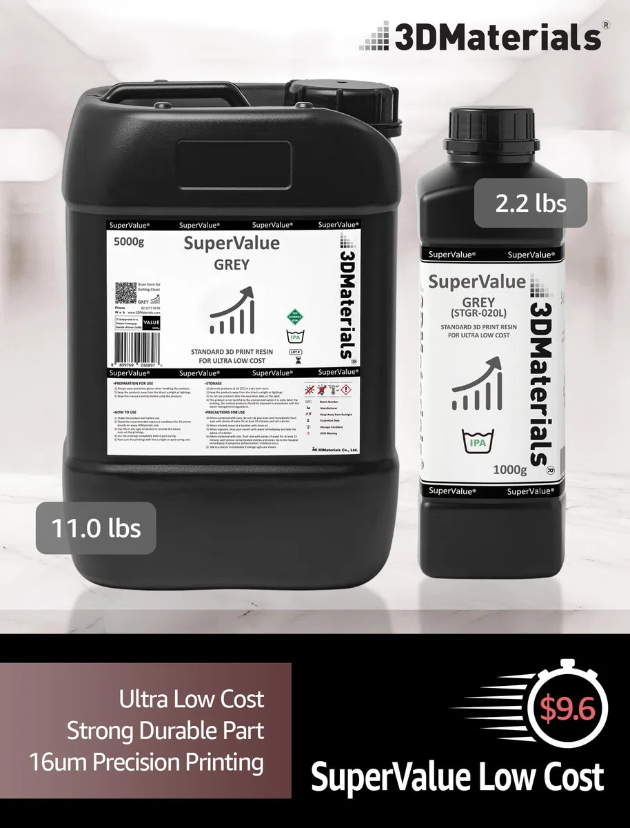 SuperValue Resina para impresora 3D para impresión de bajo costo, fabricada en Corea por 3DMaterials (1000g, Gris)