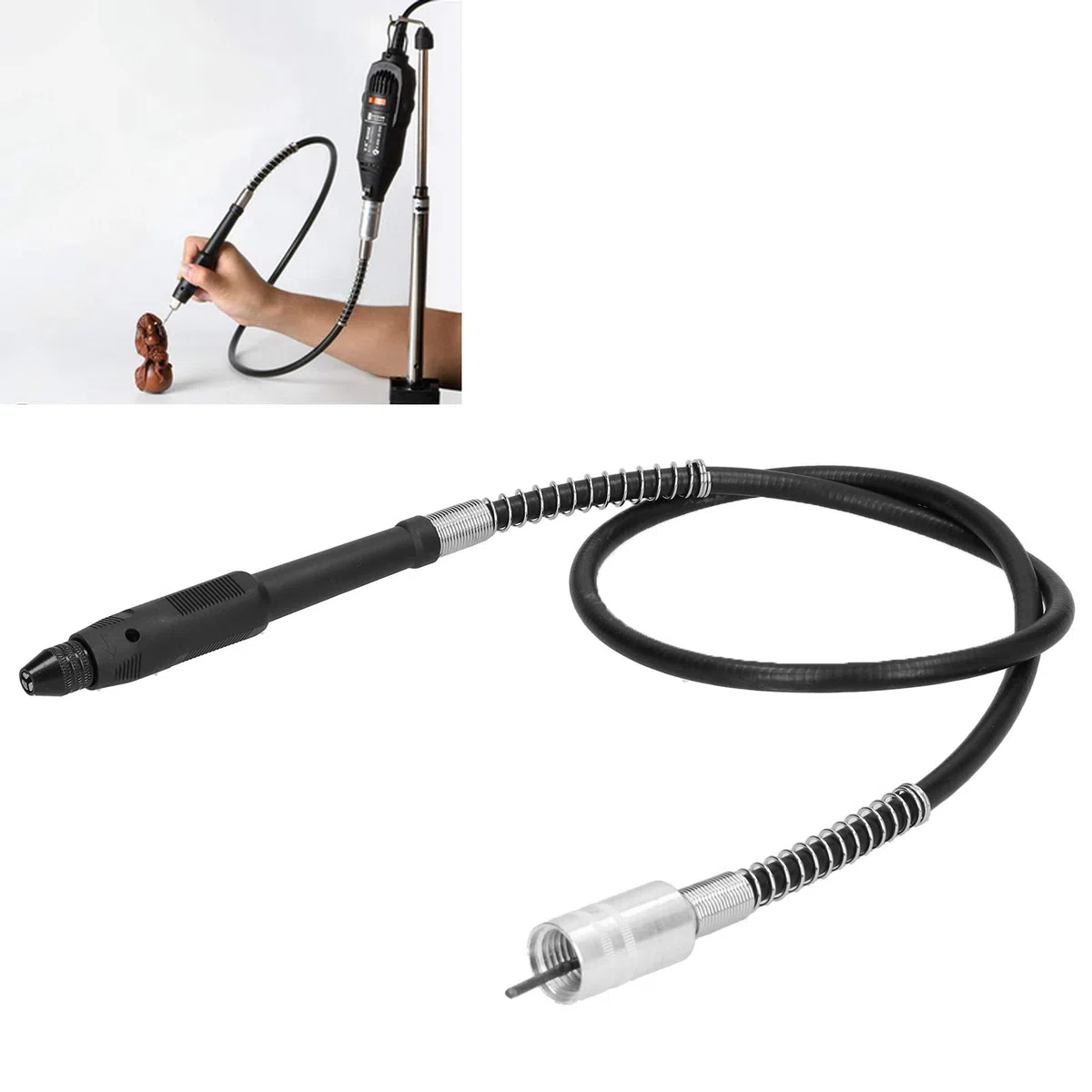 Eje flexible de 110 cm, accesorio de adaptador de eje flexible, mandril de cable de extensión de eje flexible de taladro eléctrico M19 x 2 mm / 0,08 ", con llave, para herramientas rotativas