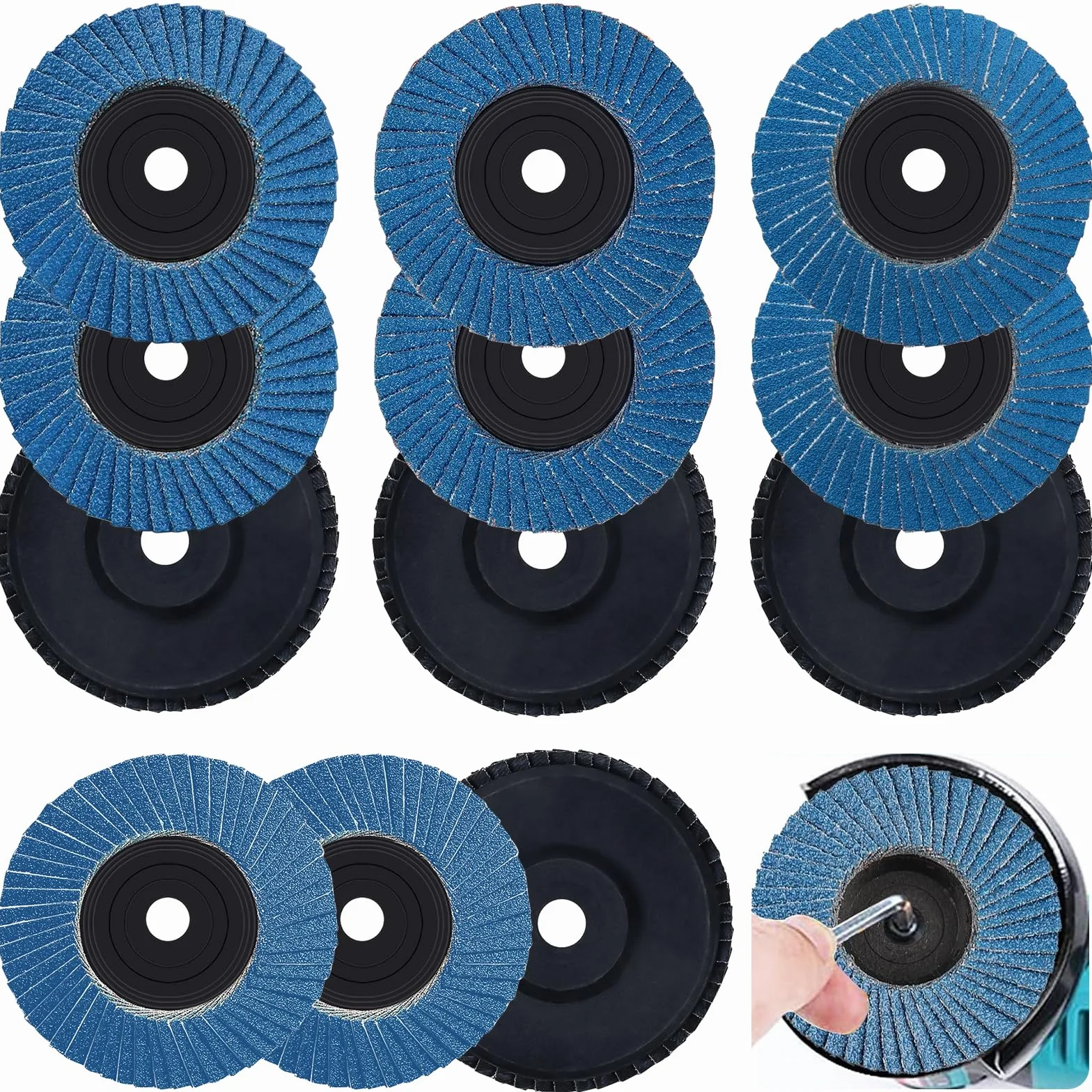 12 discos de láminas, discos de 76 mm, grano 40/60/80/120, discos de láminas, adecuado para amoladoras angulares y máquinas pulidoras (azul)