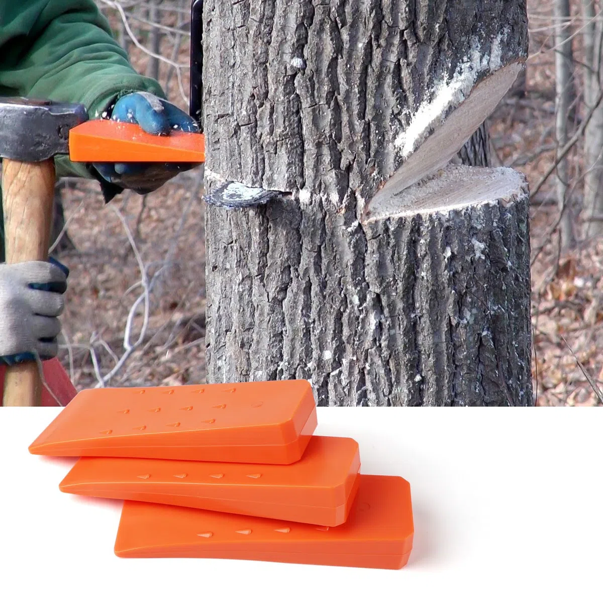 SWAWIS 4 Piezas Cuñas de Corte de Motosierra, Cuña de Corte de Árbol de Plástico ABS, Cuñas de Tala de Motosierra para Controlar la Dirección de Caída de los Arboles(Naranja)
