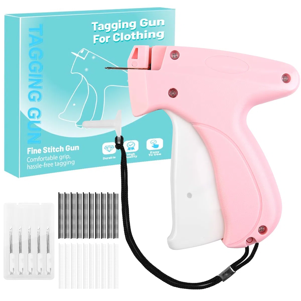 Pistola etiquetadora para ropa con 5 agujas, pistola etiquetadora con 2000 agujas de plástico, pistola de coser, dispositivo de fijación de etiquetas para ropa, costura DIY, aplicación de parches