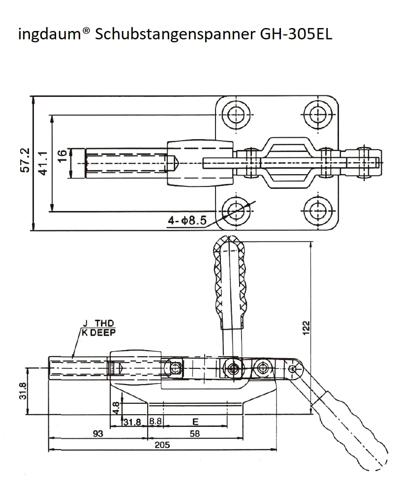 1 pieza GH-305EL, abrazadera de palanca con varilla de empuje, fuerza de sujeción 550 kg (1, GH-305EL)