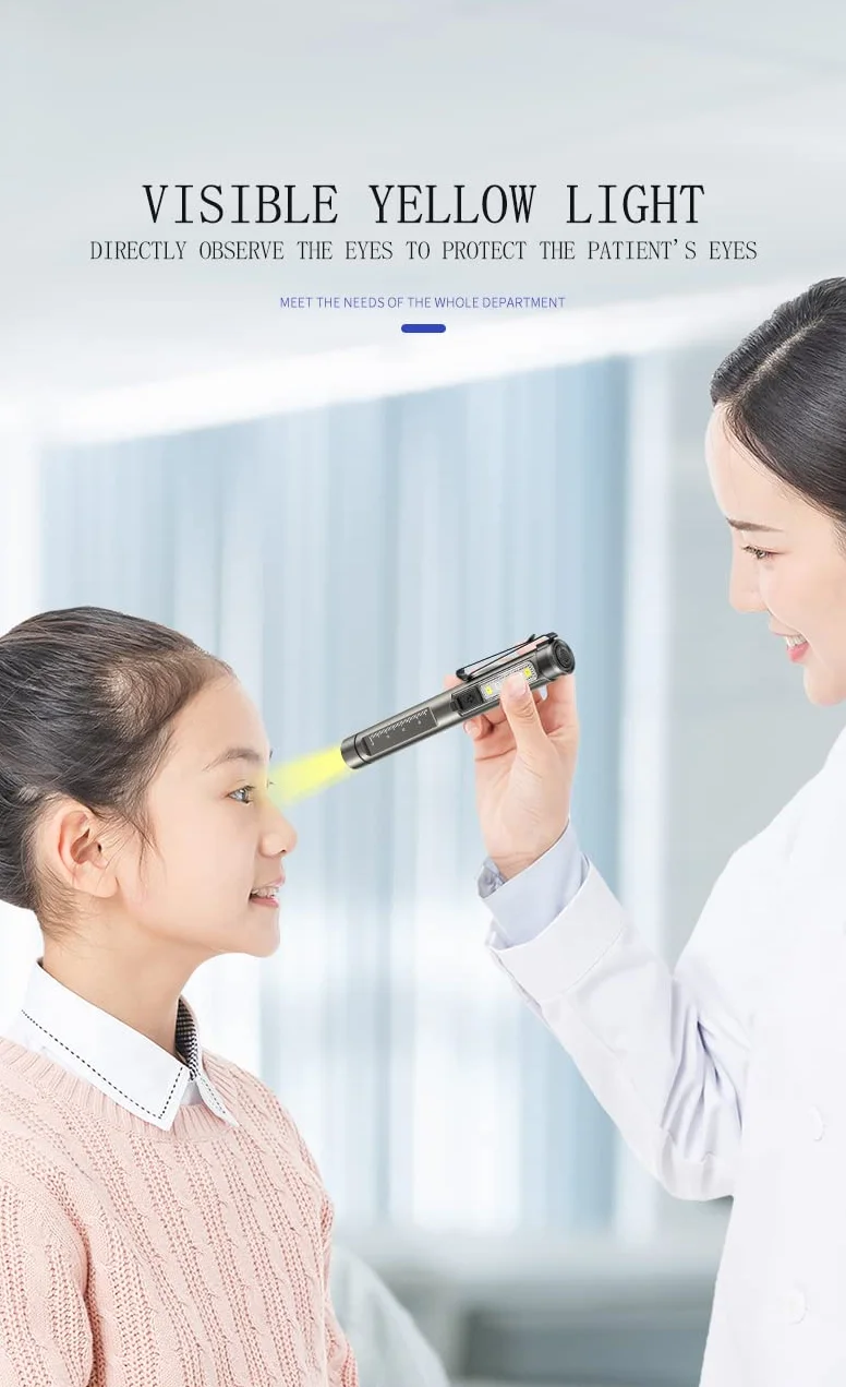 Pinterna médica de diagnóstico, luz recargable de la antorcha de la pluma, linterna LED reutilizable con batería incorporada, medidor de pupila para médico, enfermera, emergencia